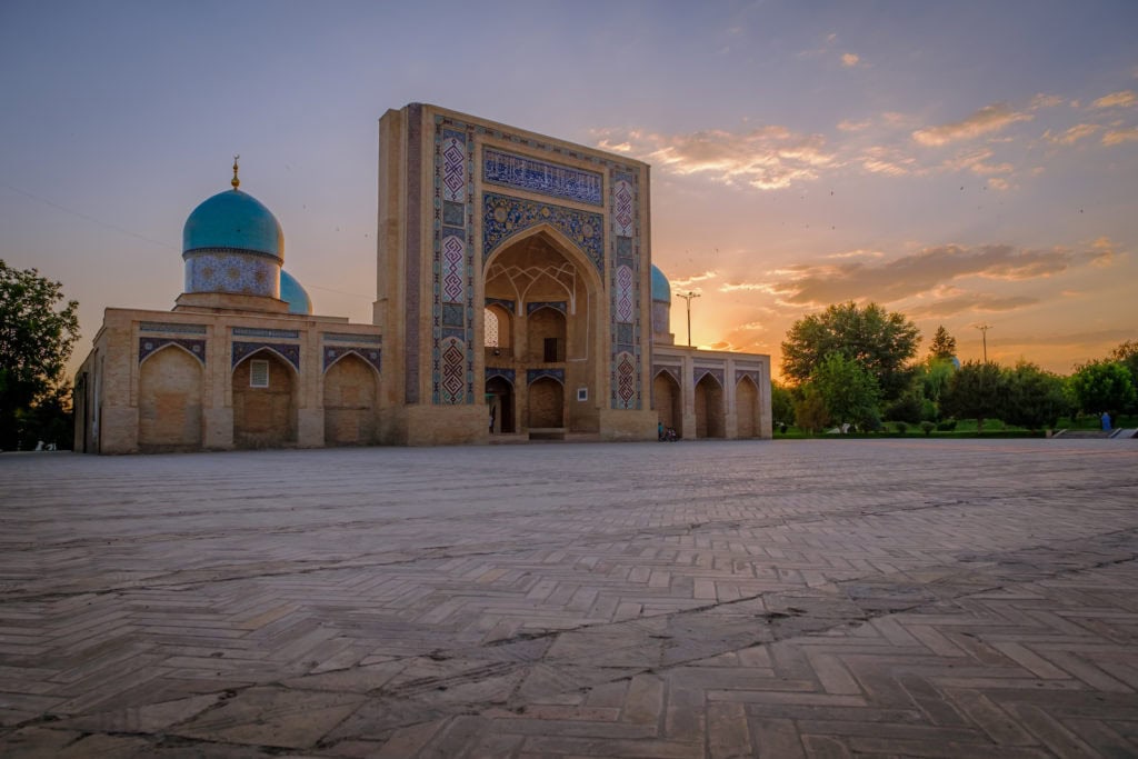 Sunset over the Hazrat Imam Complex in Uzbekistan