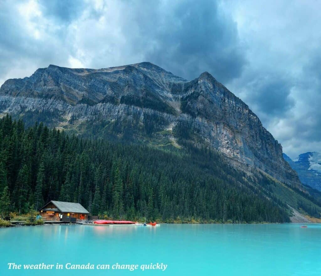 Small boathouse on Lake Louise in Banff, Canada