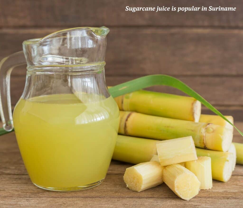 Jug of sugarcane juice in Suriname