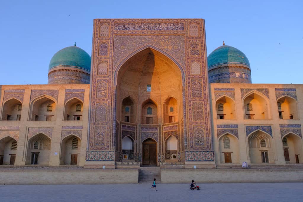 Entrance to the Mir-i Arab Madrasa in Uzbekistan