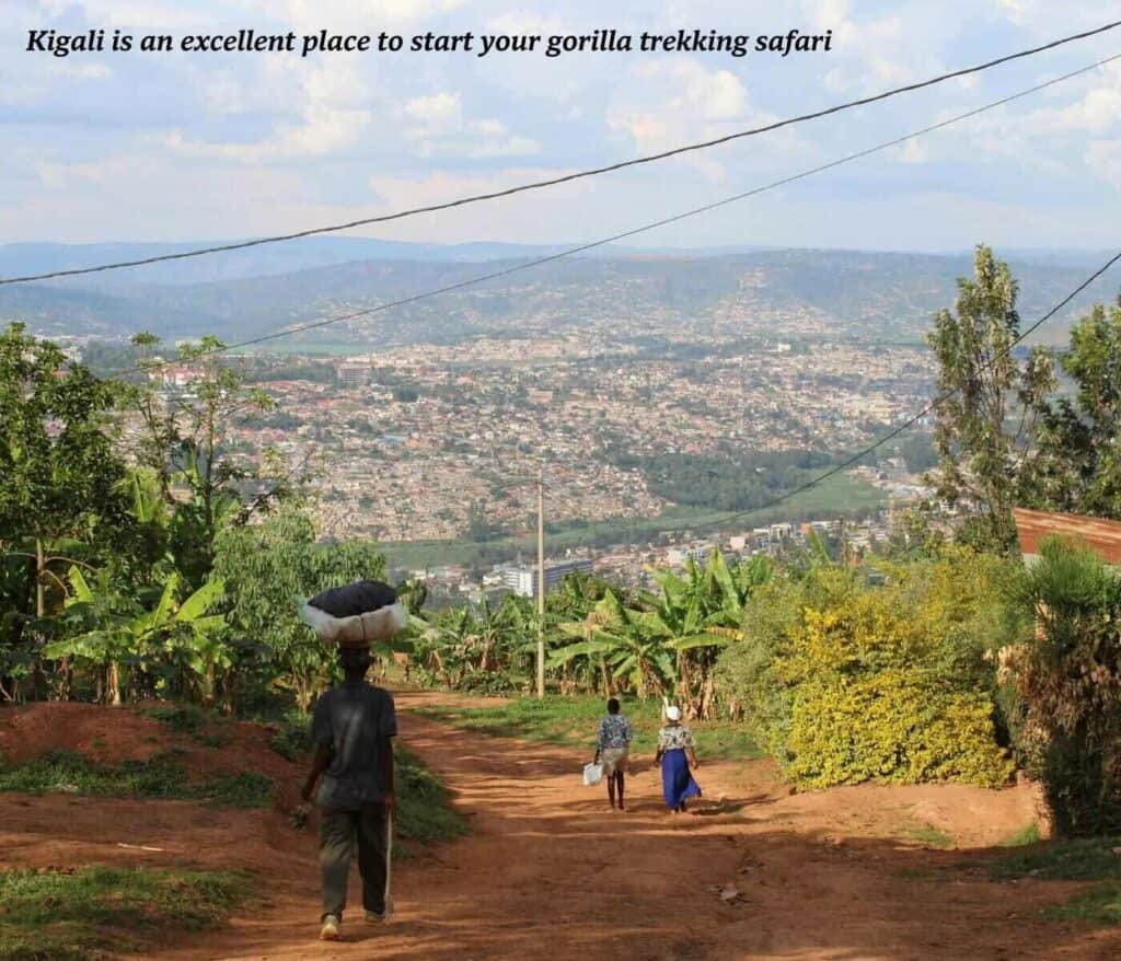 People walking along a rural road in Kigali, Rwanda