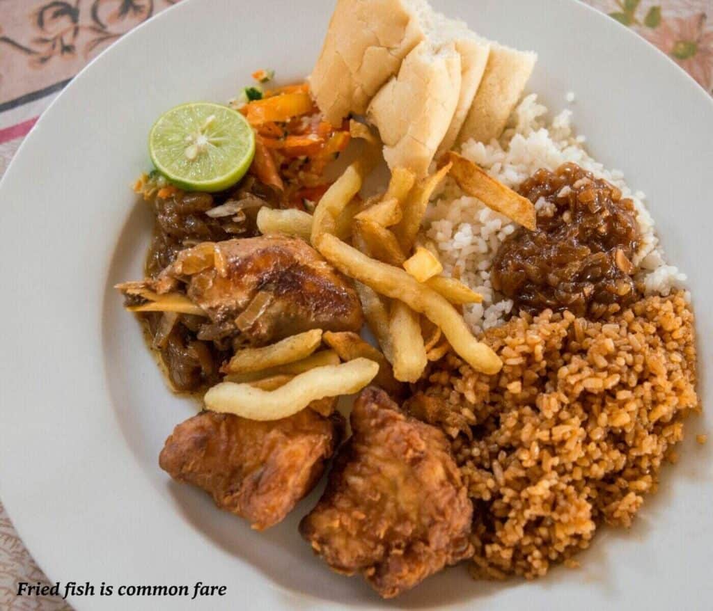 Plate of fried fish served in The Gambia