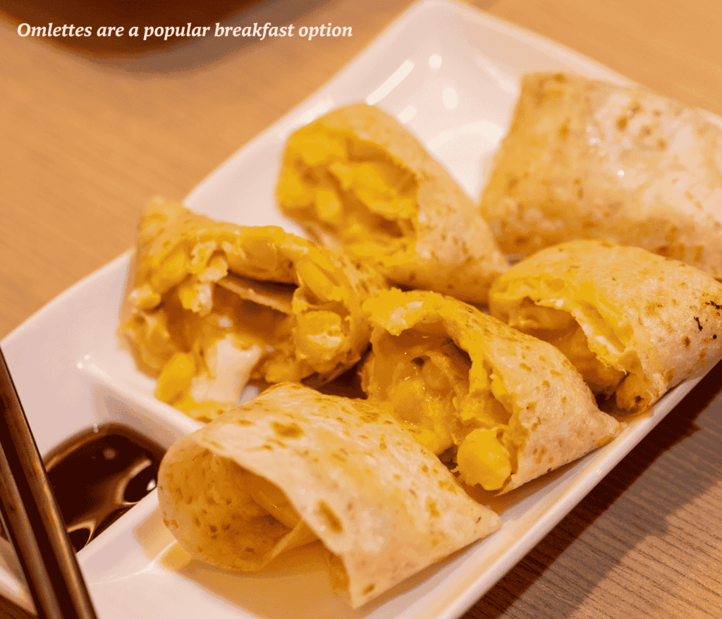 Traditional Taiwanese omlette served with soy sauce