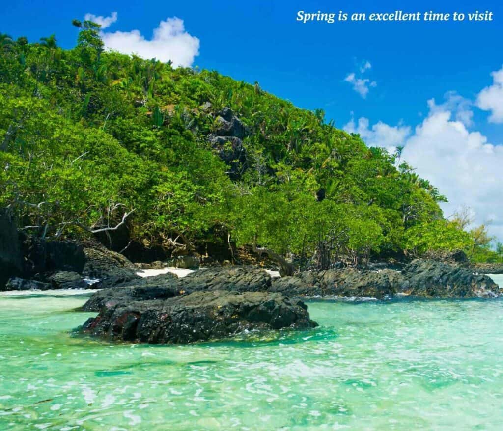 Sea lapping a rocky coastline in Madagascar