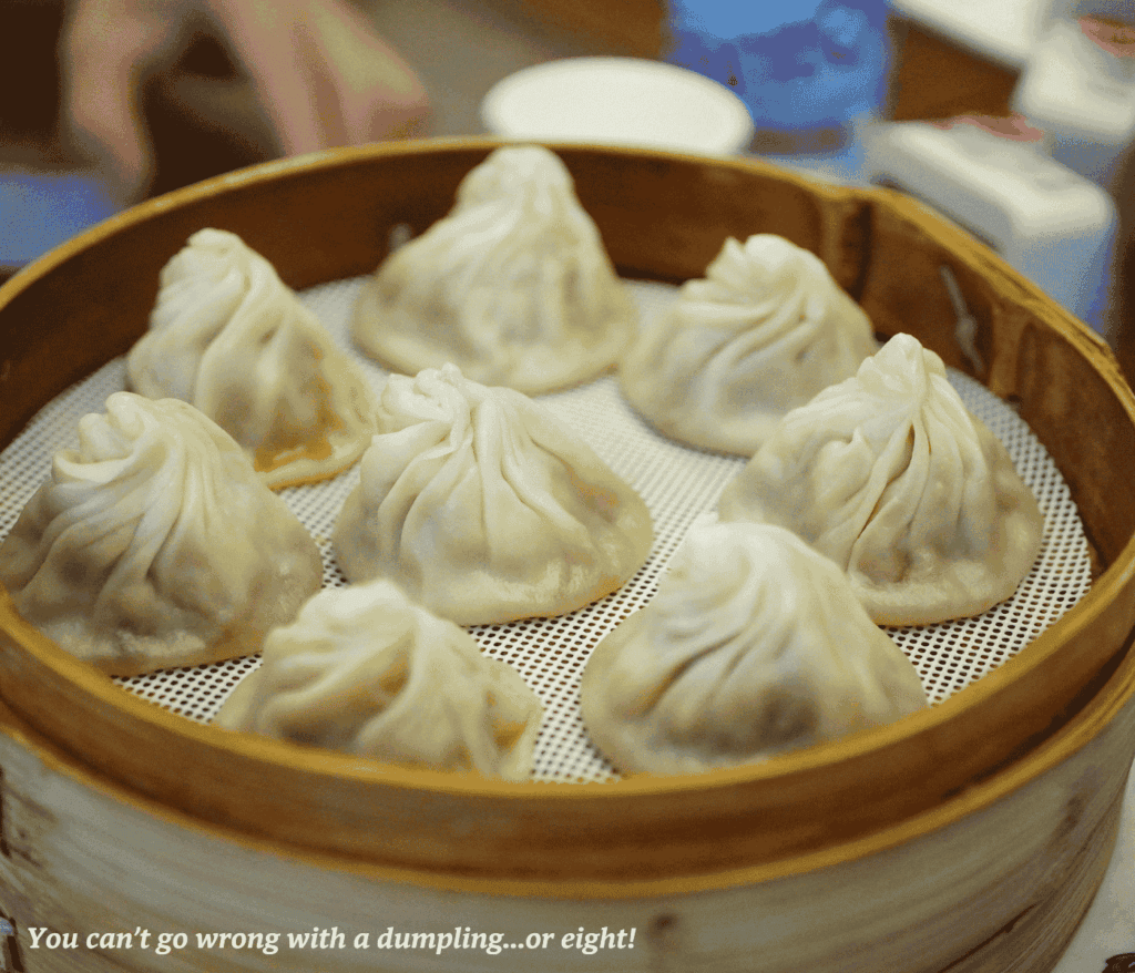 Basket of steamed soup dumplings in Taiwan