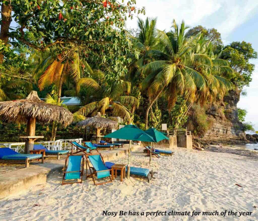 Sun loungers on the beach on Nosy Be, Madagascar
