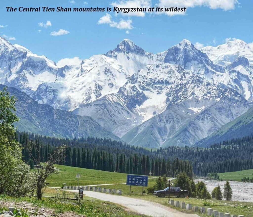 Snow capped central Tien Shan mountains in Kyrgyzstan