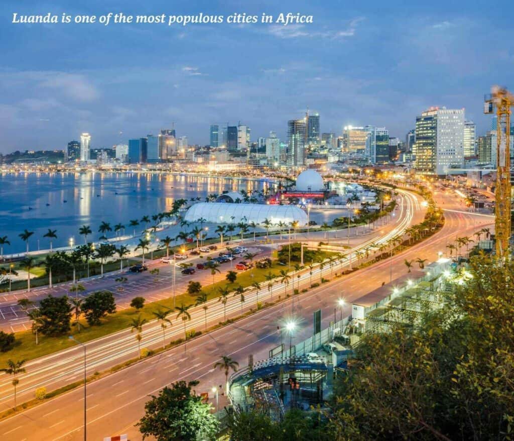Luanda Bay lit up at night, Angola