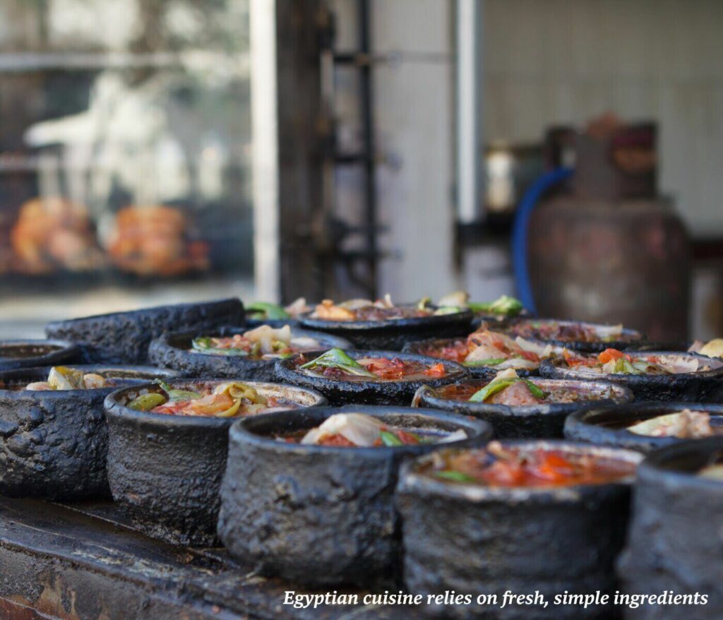 Bowls of fresh curry for sale on the streets of Aswan in Egypt