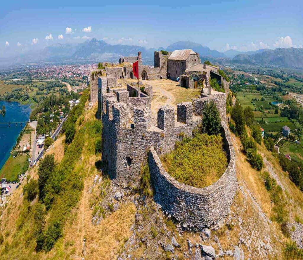 Aerial view of Rozafa Castle in Albania