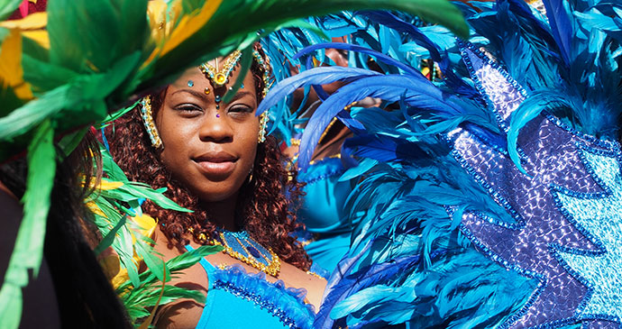 A lady taking part in the Carnival that takes place in Dominica © Paul Crask