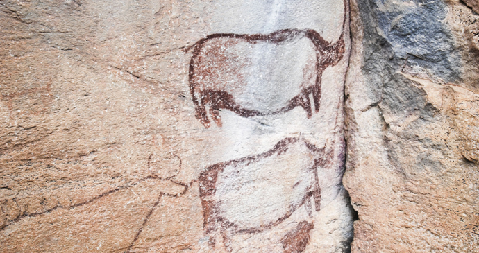 Two rhinos, Tsodilo Hills rock art, Botswana by Oliver Vass, Wikimedia Commons