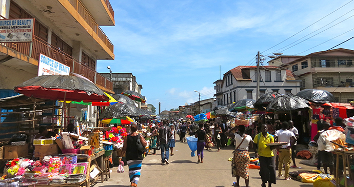 Busy Freetown street Sierra Leone by Erik Cleves Kristensen, Wikimedia Commons