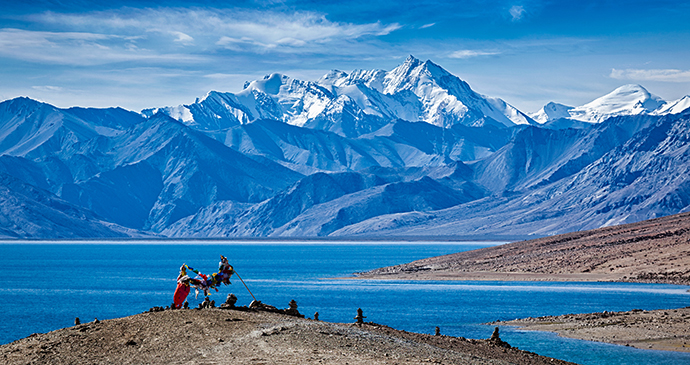 Tso Moriri in Ladakh is a wide expanse of blue water. 