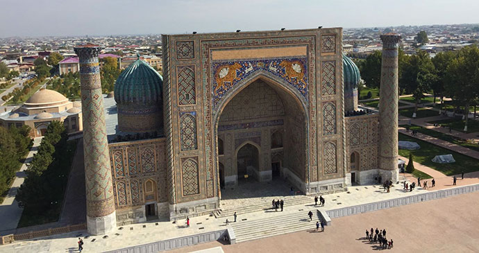 Ulug Beg Madrassa minaret Registan Samarkand Uzbekistan by Laura Pidgley