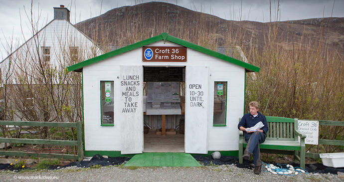 Mark outside Croft Farm Shop, Outer Hebrides © Mark Rowe