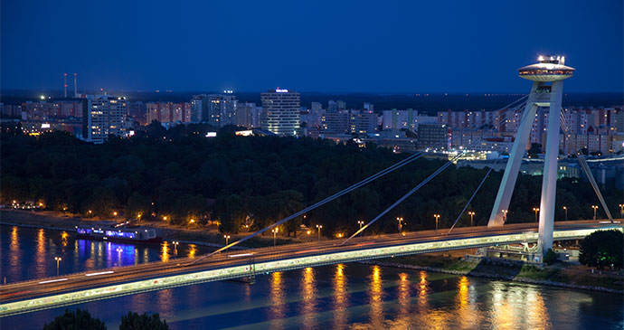 Most SNP Bridge Bratislava Slovakia by Jaroslav Moravcik, Shutterstock