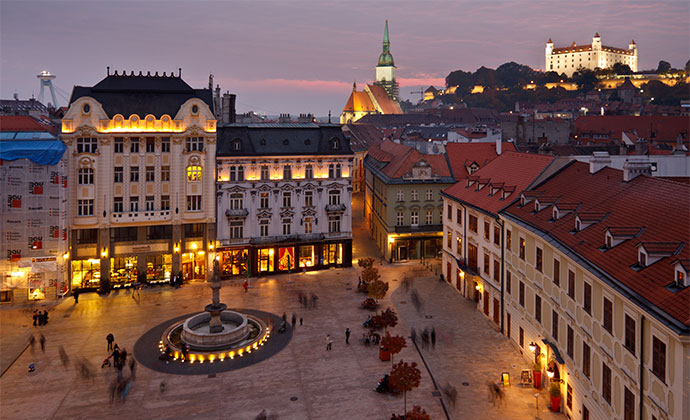 Hlavne namestie Main SQuare Bratislava Slovakia by David Vadkerti, Shutterstock