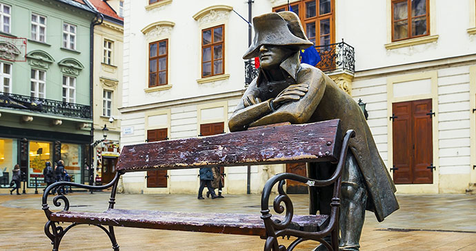 Napoleon soldier Hlavne namestie Bratislava Slovakia by dimbar76, Shutterstock