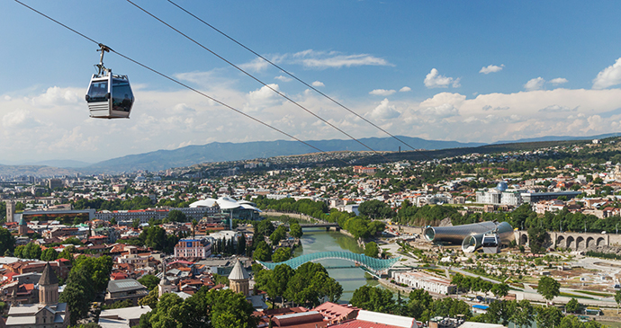 View from cable car Tbilisi Narikala Fortress Mother Georgia Georgia by 