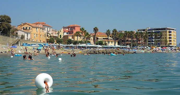 Beach, Taggia, Liguria, Italy by Wikimedia Commons