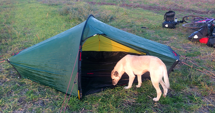 Lucy examines tent © Ishbel Holmes