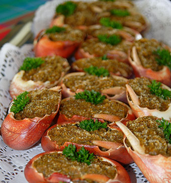 Traditional crab dish by Celia Sorhaindo Tropical Ties