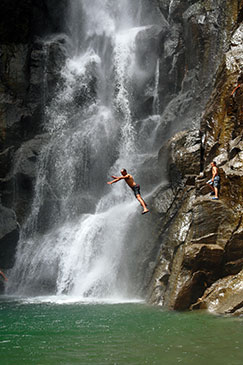 Visitors enjoying a break at Trafalgar Falls, Dominica