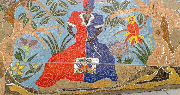 Street mosaics celebrating Catherine Flon, who first sewed the Haitian flag by Paul Clammer