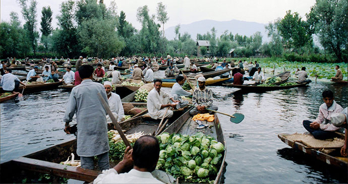 Dal Lake market Srinagar Kashmir India by Iain Campbell